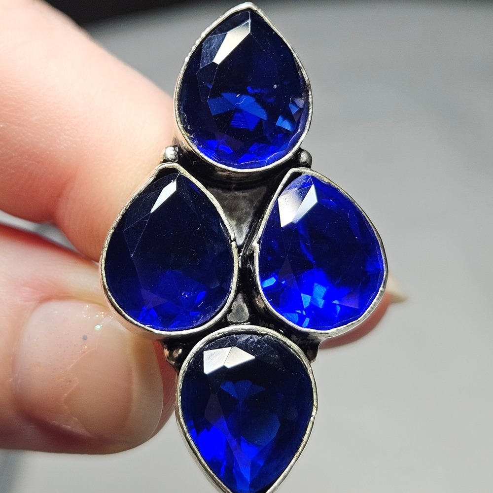 Vintage 925 Sterling Silver Blue Cluster Statement Ring. 10 gr. Boho Size 6.25.